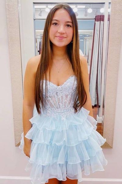 Strapless Applique A-Line Ruffle Homecoming Dress
