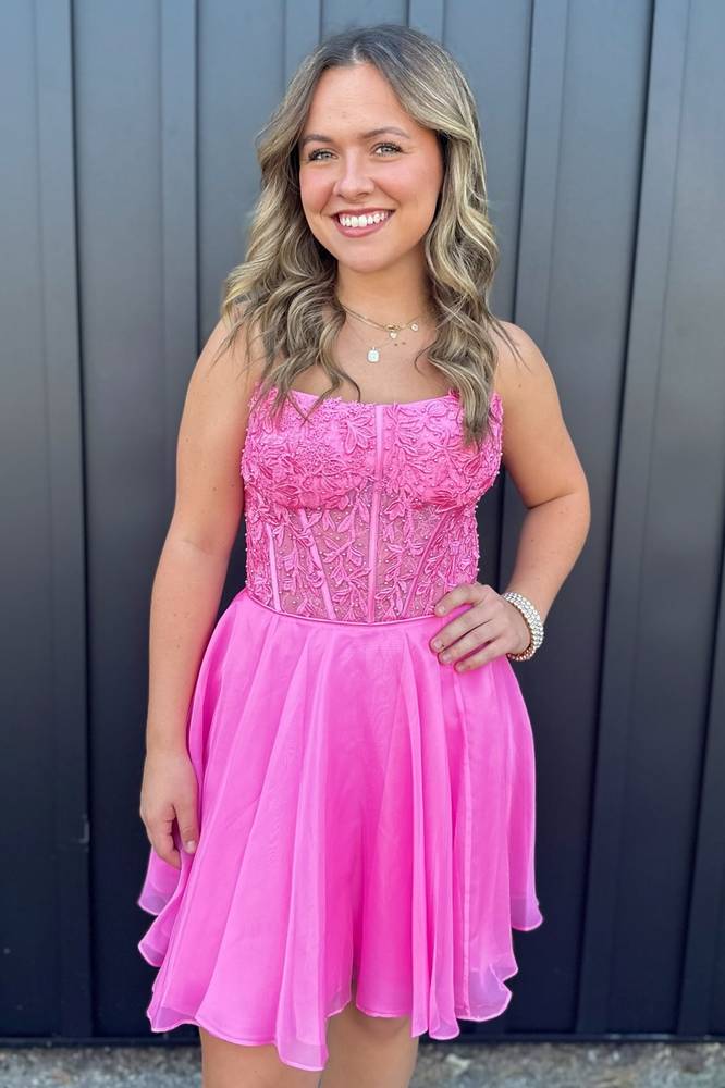 Strapless Hot Pink Applique Homecoming Dress FancyVestido Strapless Hot Pink Applique Homecoming Dress FancyVestido