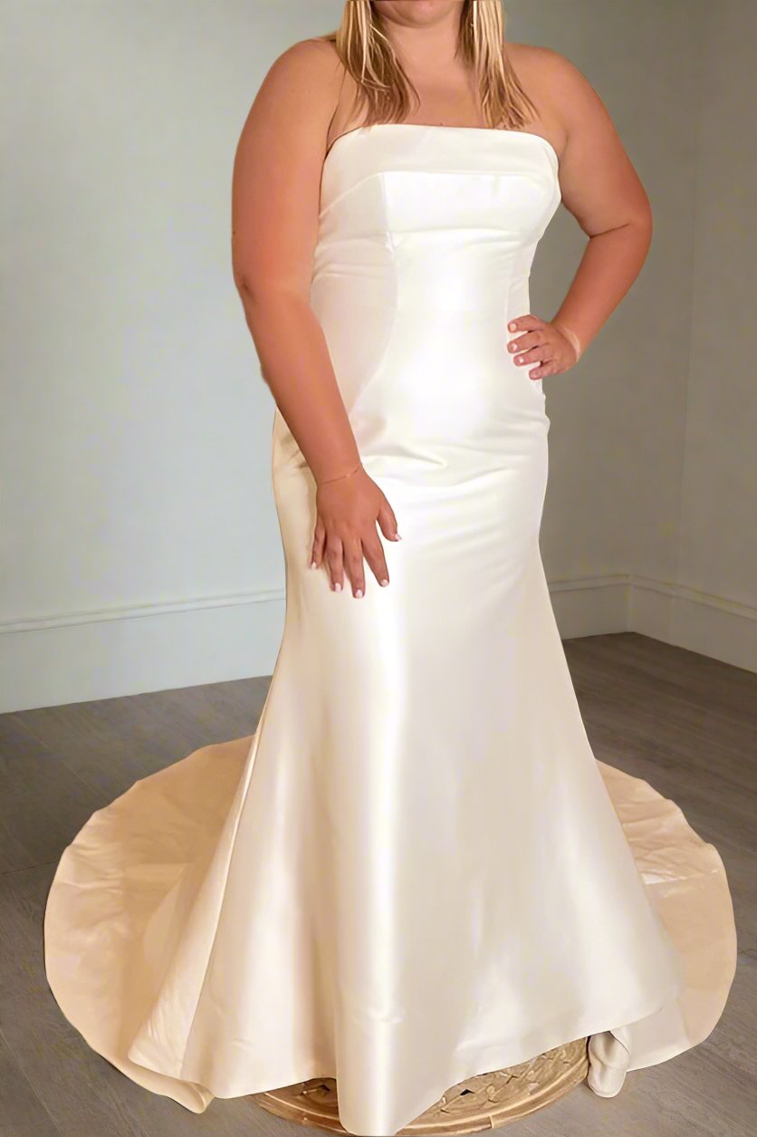 button back mermaid wedding dress Strapless Mermaid Wedding Dress with Button Back – FancyVestido