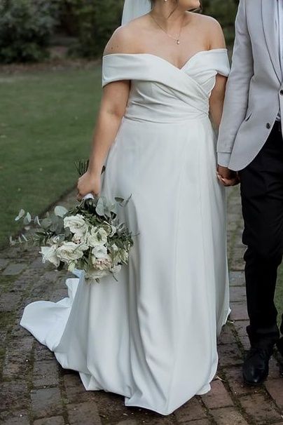 navy blue dress for baby girl A-Line Satin Wedding Dress with Off the Shoulder – FancyVestido