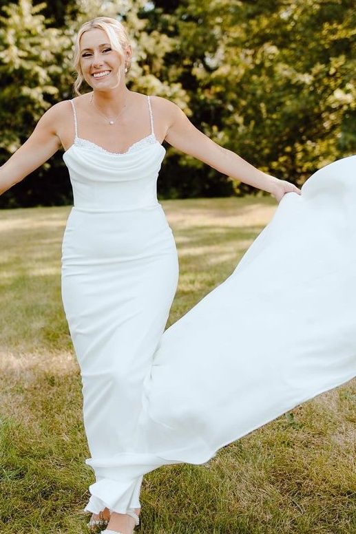 pleated mermaid wedding dress Straps Pleated Mermaid Wedding Dress with Beading – FancyVestido