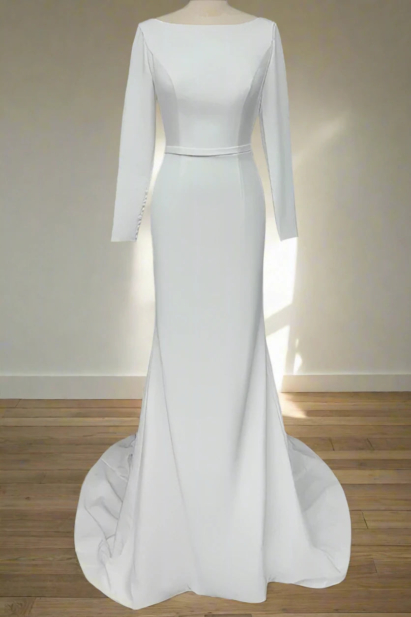 long sleeve crew neck wedding dress Long Sleeves Satin Wedding Dress with Crew-Neck – FancyVestido