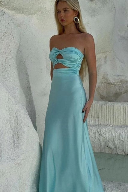 Chic Strapless Twist Knot Sheath Long Maxi Prom Dress