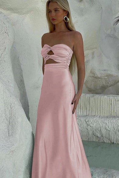 Chic Strapless Twist Knot Sheath Long Maxi Prom Dress