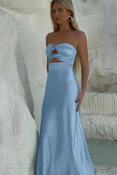 Chic Strapless Twist Knot Sheath Long Maxi Prom Dress