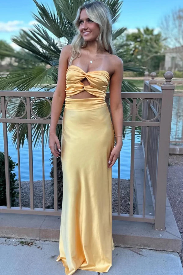 Chic Strapless Twist Knot Sheath Long Maxi Prom Dress