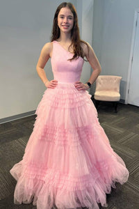 One Shoulder Pleated Layerer Prom Dress