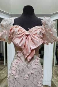 Pink Sweetheart Mermaid Long Prom Dress with 3D Floral