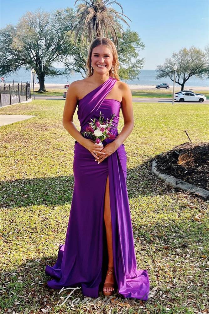 Asymmetrical One Shoulder Pleated Prom Dress with Train FancyVestido Asymmetrical One Shoulder Pleated Prom Dress with Train FancyVestido