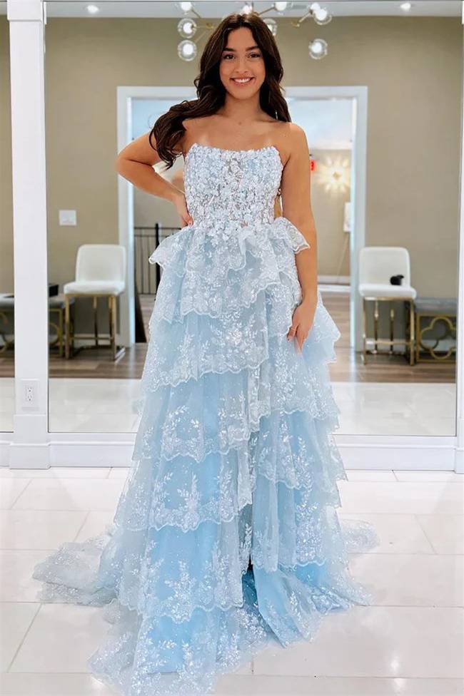 strapless open back dress Floor Length Mermaid Sage Green Prom Dresses Lace Removable Train Sage Green / US10 main image 0