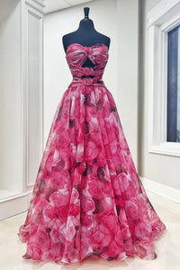Sweetheart Kethole Floral Print A-Line Prom Dress