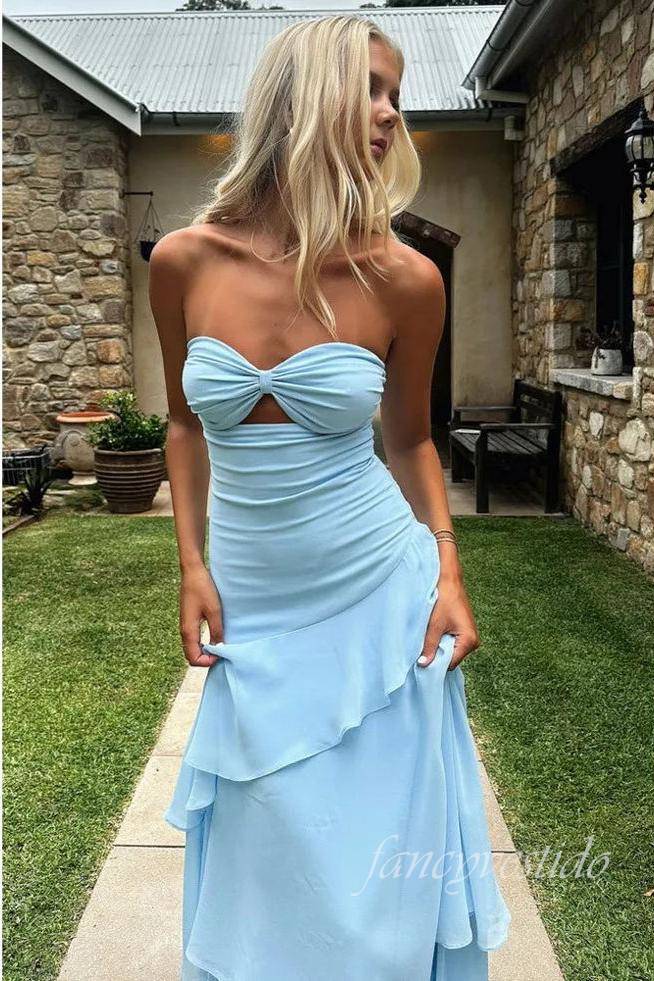 Sweetheart Yellow Keyhole Ruffle Mermaid Prom Dress