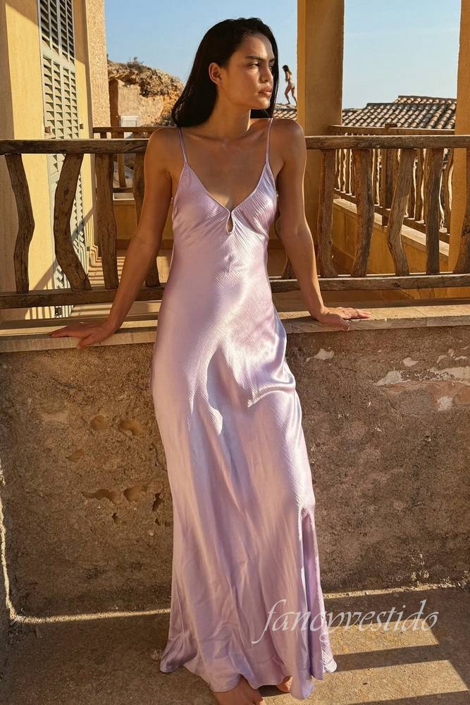 Chic V-Neck Keyhole Long Maxi Dress with Open Back