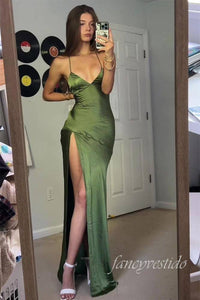 Spaghetti Straps Sheath Slit Maxi Dress with Lace-Up