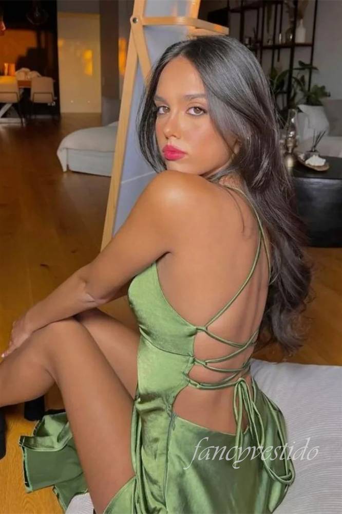 Spaghetti Straps Sheath Slit Maxi Dress with Lace-Up