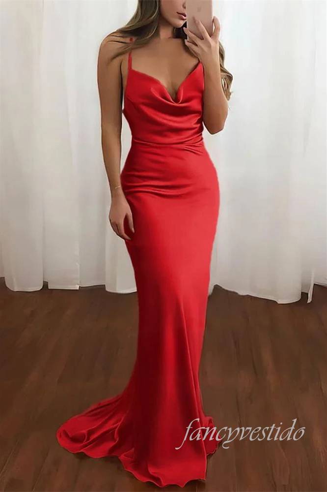 Elegant Red Bateau Sheath Long Mermaid Prom Dress