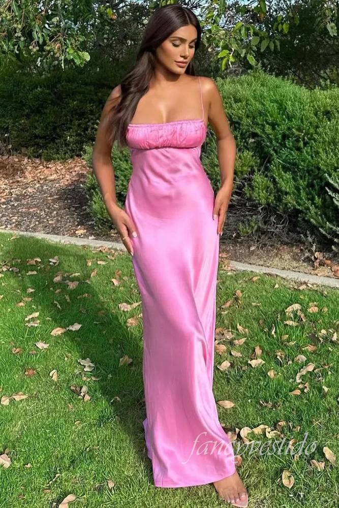 Sexy Straps Hot Pink Sheath Mermaid Maxi Dress – FancyVestido