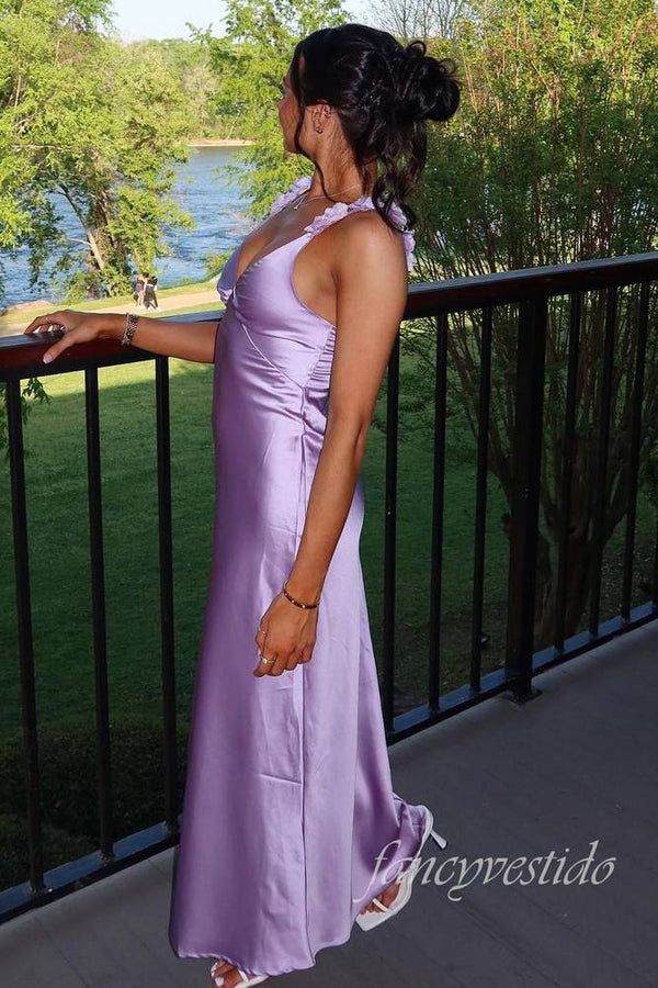 Lavender 3D Floral Straps Mermaid Maxi Dress