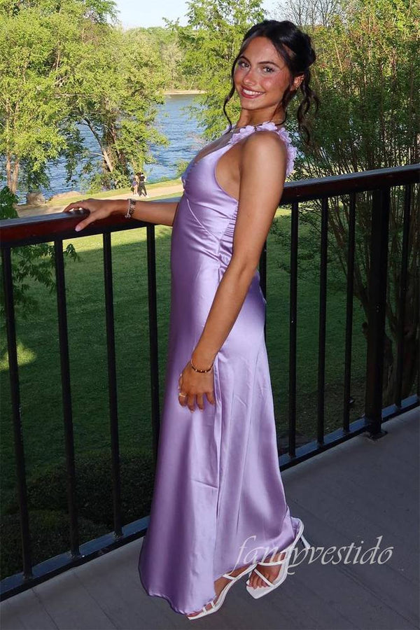 Lavender 3D Floral Straps Mermaid Maxi Dress