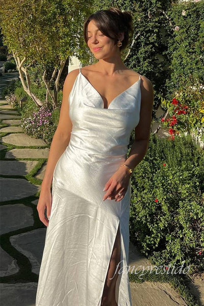 Elegant Ivory Pleated Long Maxi Dress with Open Back