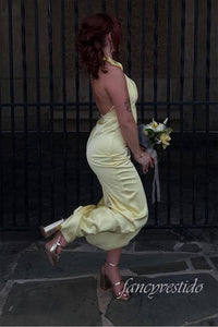 Elegant Halter Tulip Long Dress with Open Back