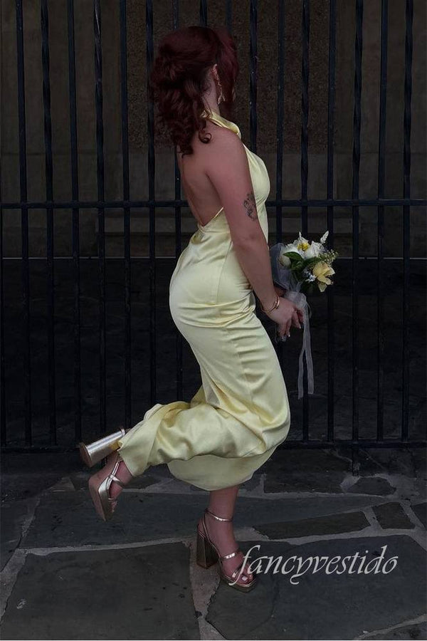 Elegant Halter Tulip Long Dress with Open Back
