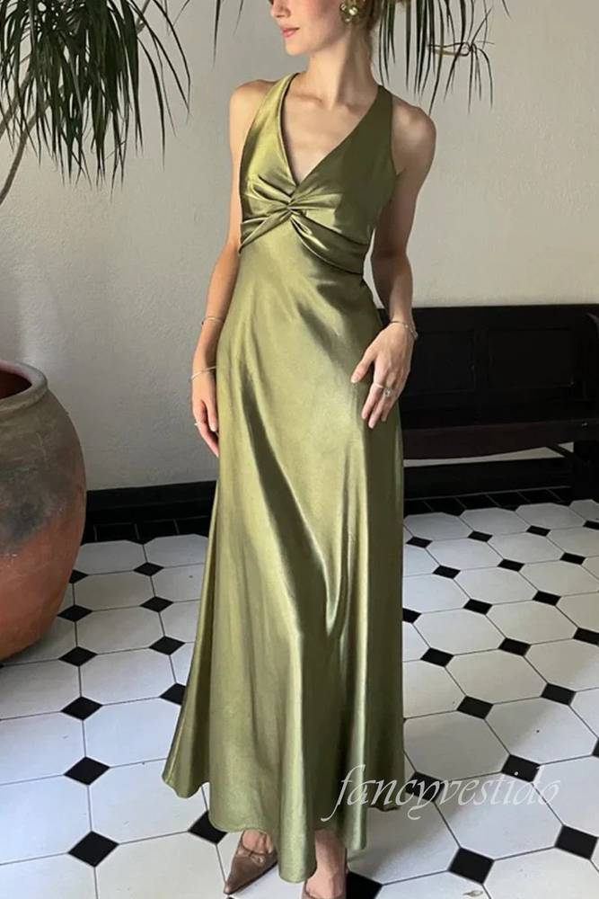 Halter Turquoise Twist Knot Mermaid Prom Dress