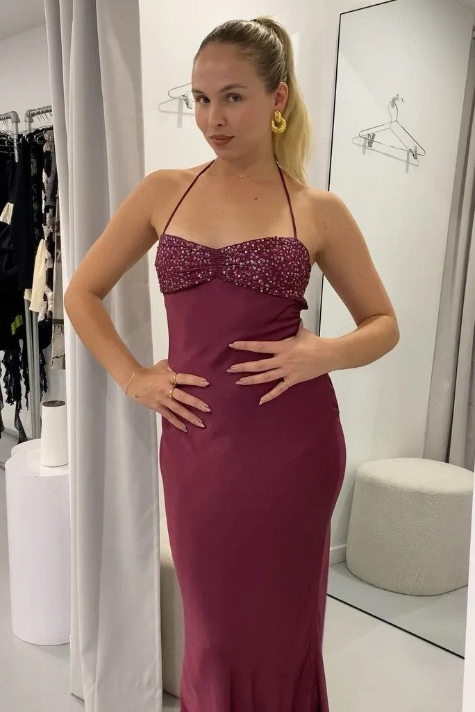 Spaghetti Straps Sequin Maxi Prom Dress with Lace-up Back