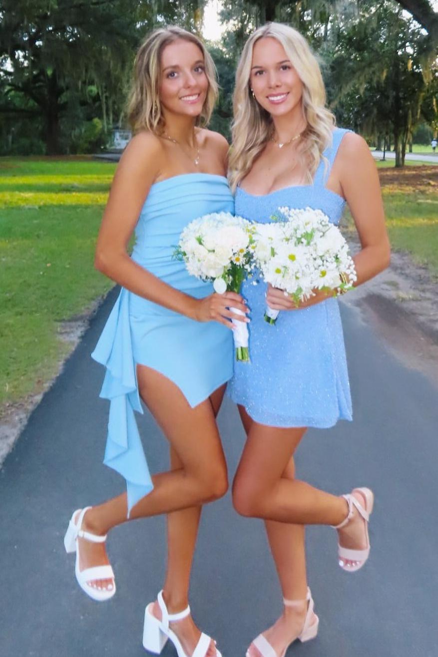 Elegant Strapless Blue Ruffle Bodycon Homecoming Dress FancyVestido Elegant Strapless Blue Ruffle Bodycon Homecoming Dress FancyVestido