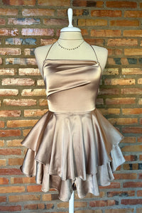 Straps Sage Ruffle A-Line Homecoming Dress with Lace-up