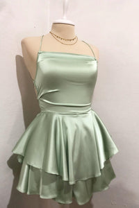 Straps Sage Ruffle A-Line Homecoming Dress with Lace-up