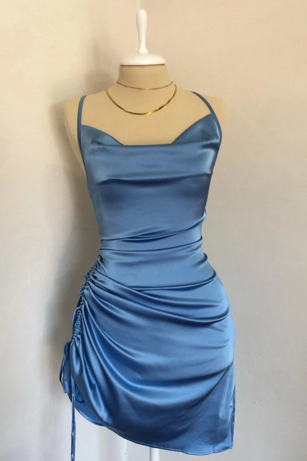 Royal Blue Pleated Bodycon Homecoming Dress with Lace-up