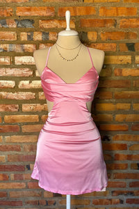 Spaghetti Straps Pink Cutout Tight Homecoming Dress