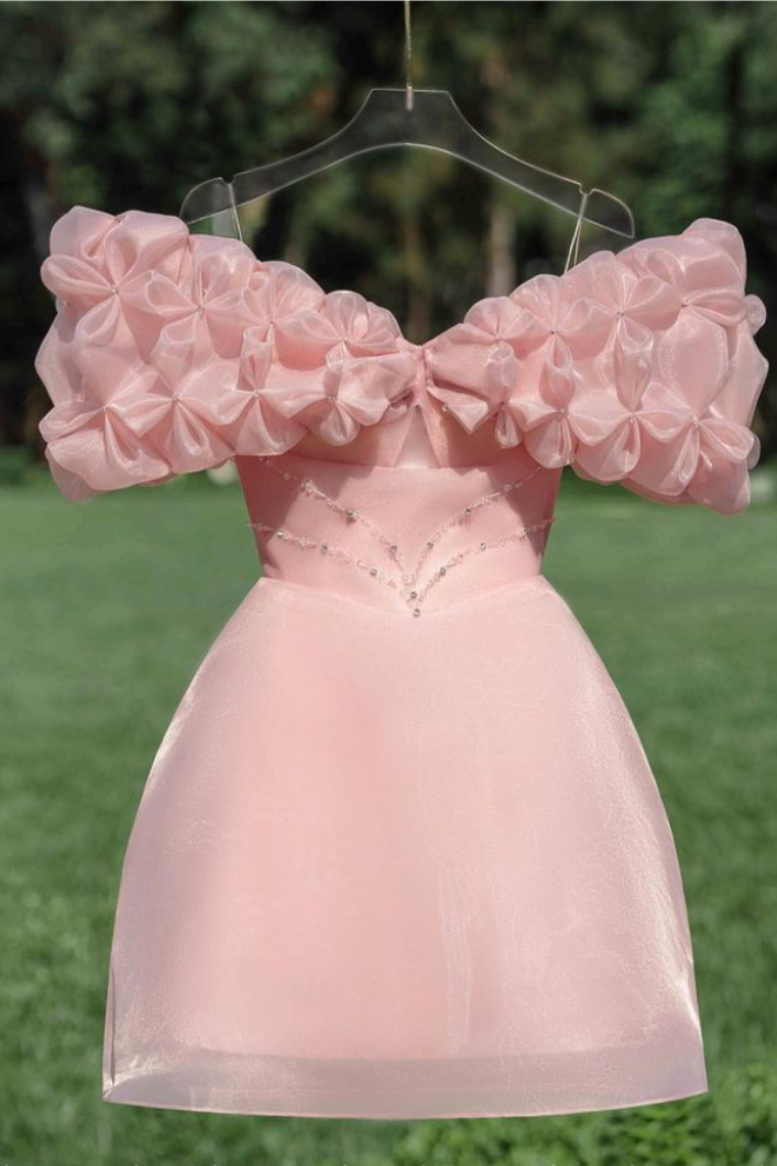 Bow Off the Shoulder Pink Homecoming Dress FancyVestido Bow Off the Shoulder Pink Homecoming Dress FancyVestido