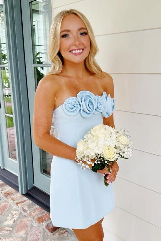 Strapless 3D Floral Sheath Homecoming Dress