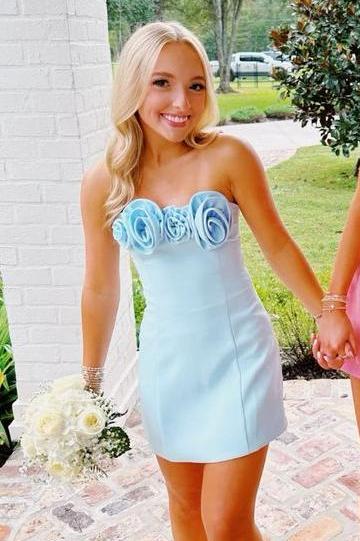 Strapless 3D Floral Sheath Homecoming Dress