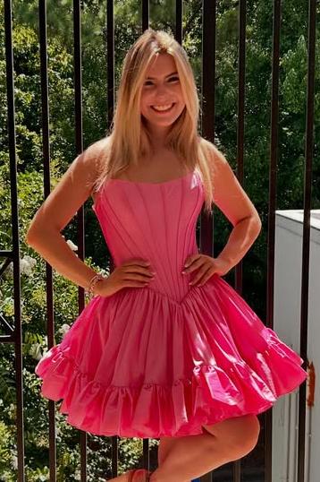Strapless A-Line Homecoming Dress with Ruffle Hem