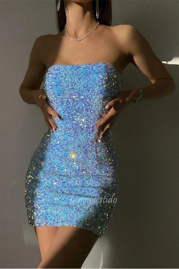 Sparkly Strapless Sequin Tight Homecoming Dress