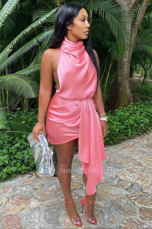 Halter Backless Homecoming Dress with Belt