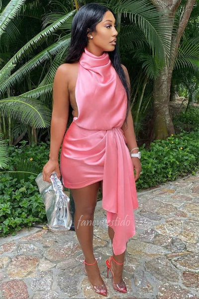 Halter Backless Homecoming Dress with Belt