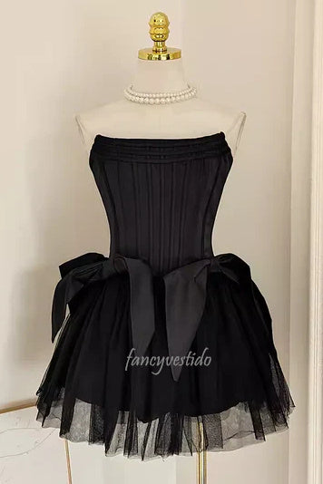 Strapless Boned A-Line Homecoming Dress with Bow