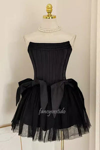 Strapless Boned A-Line Homecoming Dress with Bow