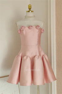 Pink A-Line Homecoming Dress with 3D Floral