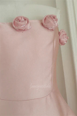 Pink A-Line Homecoming Dress with 3D Floral
