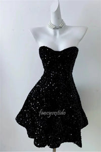Glitter Black Sweetheart Sequin A-Line Homecoming Dress