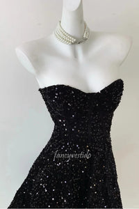 Glitter Black Sweetheart Sequin A-Line Homecoming Dress