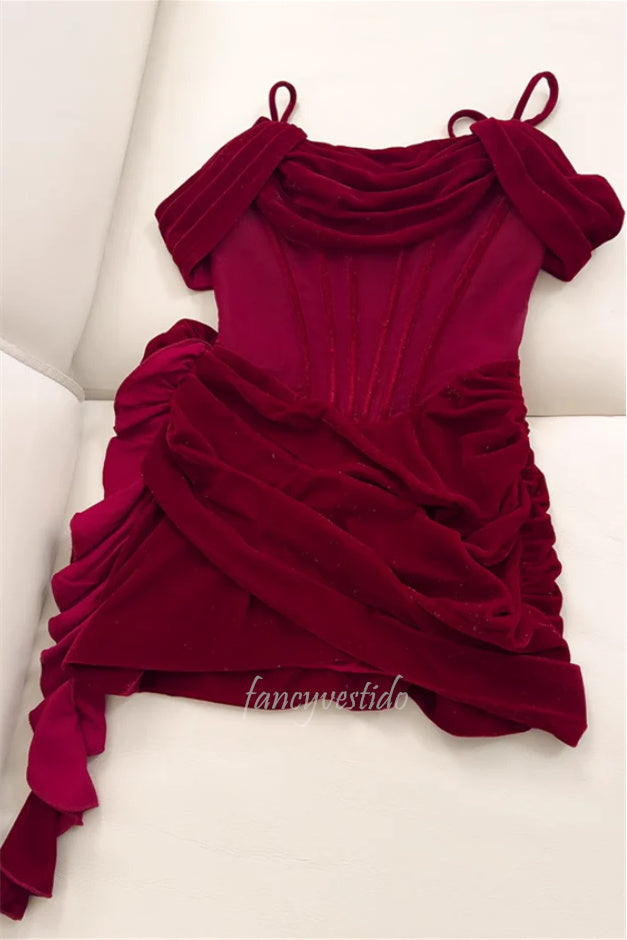 Cold Shoulder Ruched Velevt Bodycon Homecoming Dress