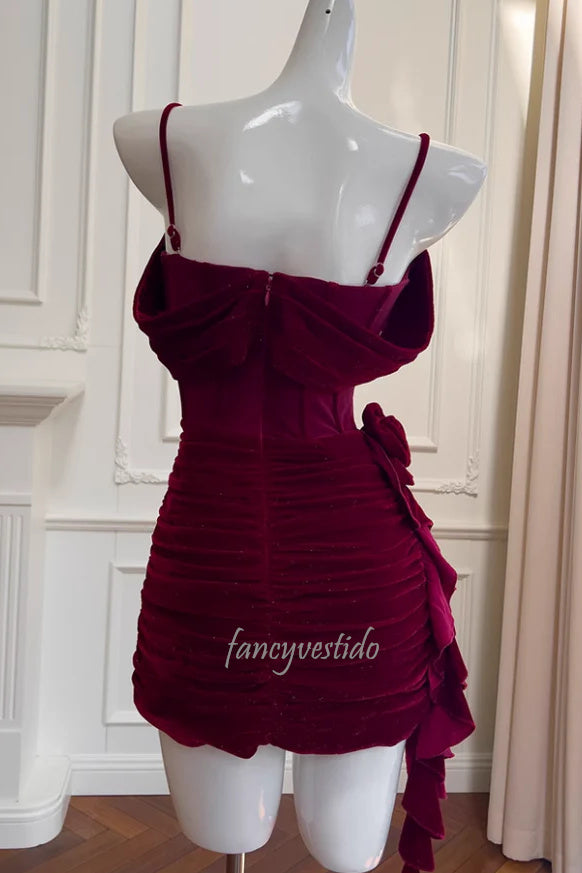 Cold Shoulder Ruched Velevt Bodycon Homecoming Dress