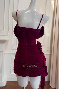 Cold Shoulder Ruched Velevt Bodycon Homecoming Dress