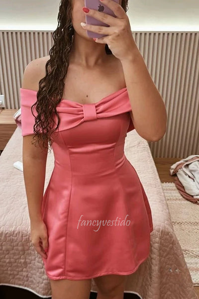 Bow Off Shoulder Bodycon A-Line Homecoming Dress